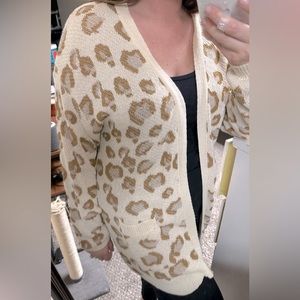 Tan Knit Animal Print Cardigan